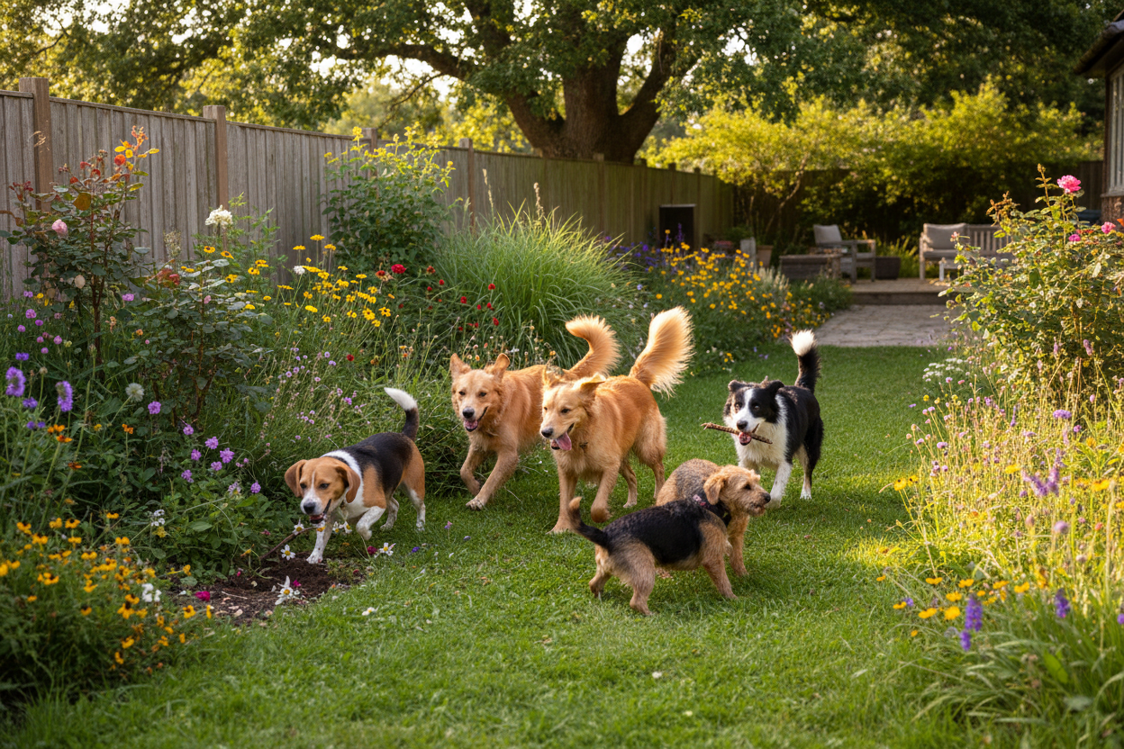 Happy Playing Dogs in a Garden